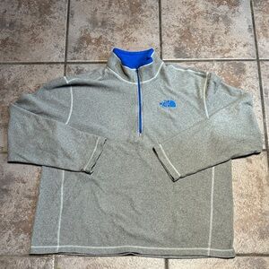 The North Face Gray 1/4 Zip Fleece Pullover with Blue Accents Size XL